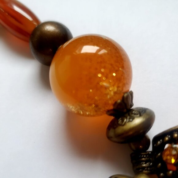 Gorgeous Vintage Autumn Amber Glass Statement Necklace Beads Stones Rustic Chain - Picture 7 of 9
